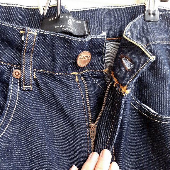 ZARA MAN DENIM COLLECTION High Waisted Straight Leg Jeans in Dark Wash - Picture 15 of 16